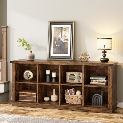8 Cube Storage Organizer Book shelf, 3 Tier Horizontal Bookcase, Industrial Storage Bookcase for Entryway, Low Bookshelf for Living Room