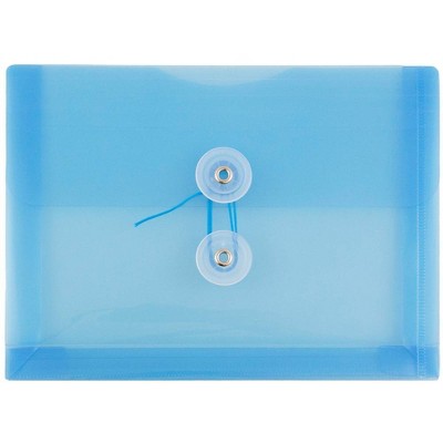 JAM Paper 5 1/4'' x 7 1/2'' 12pk Plastic Envelopes with Button and String Tie Closure, Index Booklet