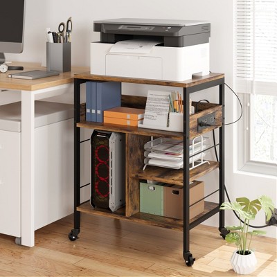 Whizmax Industrial Printer Cart, 4-Tier Mobile Printer Stand, End Table ,Rolling Cart with Power Outlets and USB Ports for Office, Living Room