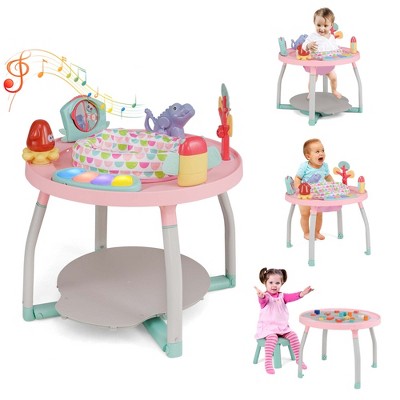 Costway 5-in-1 Baby Activity Center with Rotating Seat Removable Toys Lights & Music Blue/White/Pink