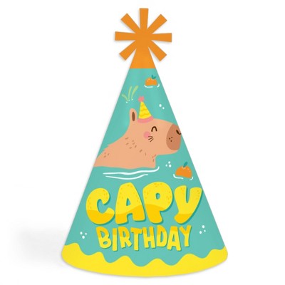 Big Dot of Happiness Capy Birthday - Cone Happy Birthday Capybara Party Hats for Kids and Adults - Set of 8 (Standard Size)