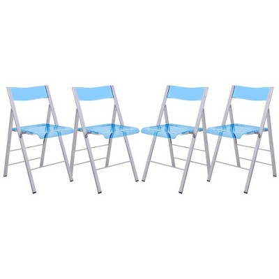 LeisureMod Menno Series Folding Chair Set of 4 with Stainless Steel Frame, Compact and Durable Design for Kitchen, Patio, Garden, Office, or Event Use