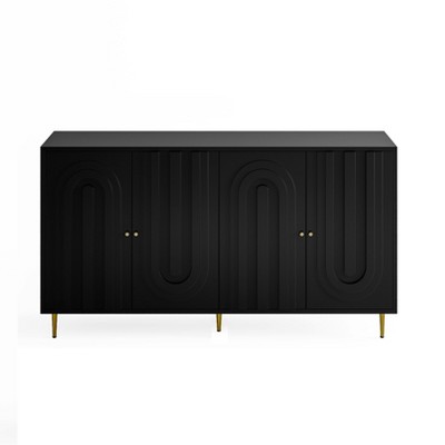 Chery Life Modern Gray Lacquered 4 Door Wooden Cabinet, Buffet Cabinet Storage Cabinet for Living Room, Entryway, Office, Kitchen, Dining Room
