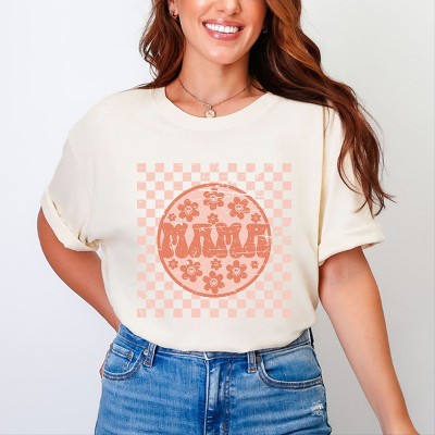 Simply Sage Market Women's Checkered Mama Flowers Short Sleeve Garment Dyed Tee