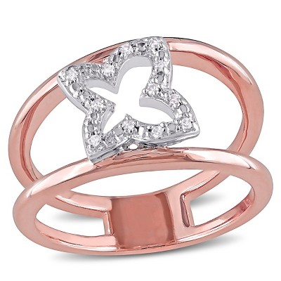 EVERLY JEWELRY | Rose Plated Sterling Silver Diamond Accent Butterfly Openwork Ring