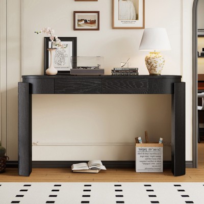 Bella Depot 55.1“ Entryway Console Table with Fluted Design, Oval Top and 2 Drawers for Entryway and Living Room