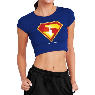 Women's Superman Take Me Home Shield Cap Sleeve Baby Rib Crop Top