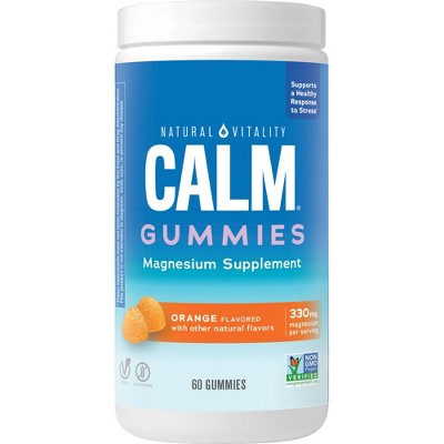 Natural Vitality Calm Magnesium for Anti Stress Gummies, Orange , 60 Count