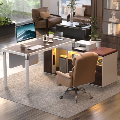 Aheaplus L Shaped Corner Computer Desk with Soft Cushion, Charging Station,  Home Office Desk with File Cabinet