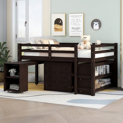 TiramisuBest Full Loft Bed with Cabinet, Shelves & Rolling Desk,Gray, Space-Saving Multi-Functional Bedroom Furniture