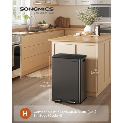8-Gallon Dual Compartment Trash Can - Stainless Steel Kitchen Bin with Soft-Close Lid, Pedal & 15 Bags