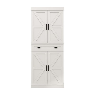 GlasFlength Decorative Storage Cabinets with 6-Tier Shelves and 1 Drawer, for Kitchen, Dining Room and Living Room, White, 29.92"*18.74"*71.46"