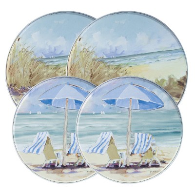 Range Kleen 4Pk Round Seaside Retreat Burner Kover Set by Jane Slivka: Multicolored Tin Decorative Accent, Tabletop Decor