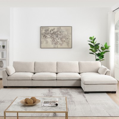 Whisen 130" Modular Sectional Sofa, L-Shape with Folding Table and Dual-Port Charging