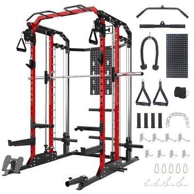 Power Cage Smithmachine - 2400 Lbs Superior Multi-Functional All-in-One Power Rack with Squat Rack for Home Gym with LAT Pulldown System