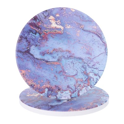 Unique Bargains Absorbent Marble Gilding Pattern Round Coaster for Home Office 2 Pcs Purple