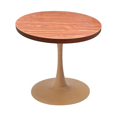 LeisureMod Bristol 27" Round Dining Table – MDF Top with Natural Wood Steel Pedestal Base, Modern Kitchen & Dining Room Accent Table for Small Spaces