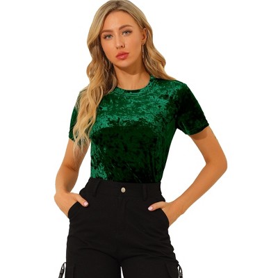 INSPIRE CHIC Women's Velvet Crew Neck Short Sleeve Casual Blouse