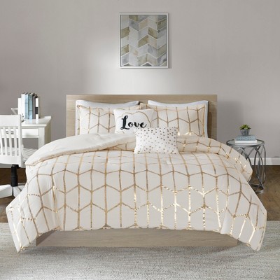 Stylish Geometric Metallic Print Duvet Set, All Season Home Textile for Modern Bedroom Decor