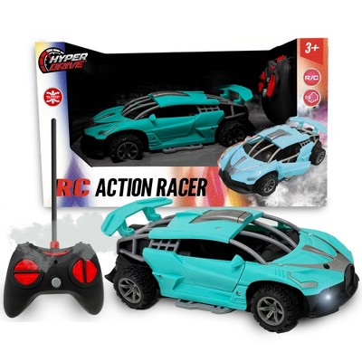 Hyper Drive RC Action Racer, Teal 1:24 Scale Car with Smoke Vapor & LED Lights