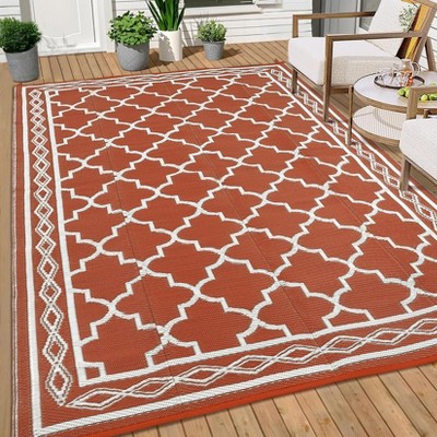 Outdoor Rug, Waterproof Reversible Patio Carpet,  Print Camping Rug, Geometric RV Mat for Deck, Balcony, Picnic & Beach