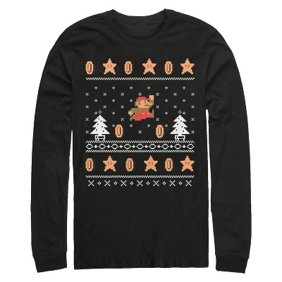 Men's Nintendo Ugly Christmas Mario Coin Long Sleeve Shirt