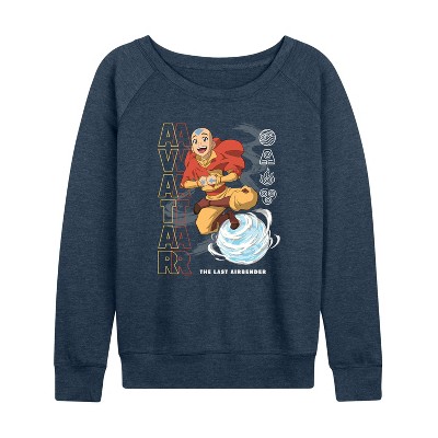 Women's - Avatar: The Last Airbender - Aang Air Bending Lightweight French Terry Wide Neck Long Sleeve Graphic Shirt