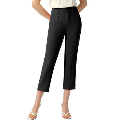 Allegra K Women's Ankle Length High Waist Casual Work Business Belt Straight Trouser