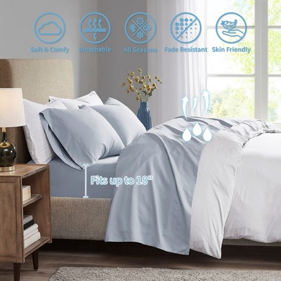 LIVN CO. Solid Brushed Microfiber Deep Pocket Sheet Set with 3M Scotchgard, Blue Twin XL