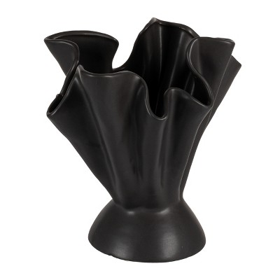 Stoneware Ruffled Vase with Reactive Glaze