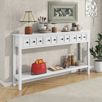 60"L Rustic Console Table with two Different Size Drawers and Bottom Shelf-ModernLuxe
