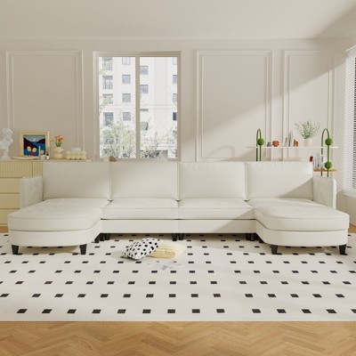 GDFStudio Xavier Chenille 142" U-Shape Sofa with Ottoman and Side Pockets