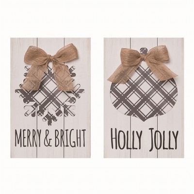 Transpac MDF Plaid Christmas Decor Set of 2 Christmas Home Decorations