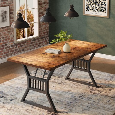 Farmhouse Dining Table for 6-8 People, 70.8 Inch Rectangular Wood Kitchen Table with Waterproof Tabletop & Heavy Duty
