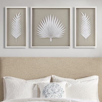 Gulches Elegant Framed Rice Paper Palm Leaves Shadowbox Set - 3-Piece Wall Decor
