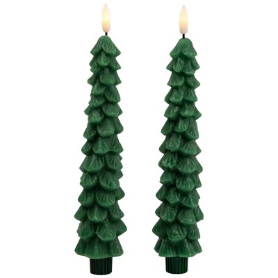 Northlight Flickering LED Flameless Wax Tapered Christmas Tree Candles - 9.75" - Green - Set of 2