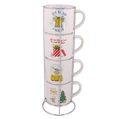 NMR Distribution Star Wars Grogu Holiday Cuteness 4-Piece 10oz Stackable Ceramic Mug Set