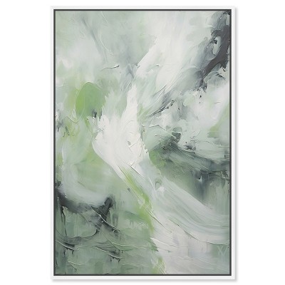 Art Remedy Rainfall on the Grass Green Abstract Wall Art Framed