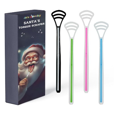4E's Novelty 4 Pcs Santa Tongue Scraper - Reusable Tongue Scraper for Adults & Kids, Funny Christmas Stocking Stuffers Gag Gift Idea