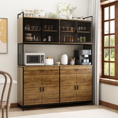 Famapy 63"W Brown Standard Baker's Rack with Storage Shelves Modern Pantry Cabinet