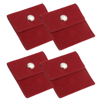 Unique Bargains Earrings Necklaces Rings Velvet Pouches Snap Button Portable Jewelry Storage Bag 4 Pcs