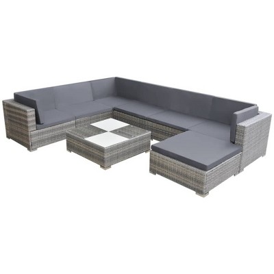 vidaXL 8-Piece Patio Lounge Set - Gray Poly Rattan with Comfortable Cushions, Versatile Configuration - Ideal for Garden and Patio Use