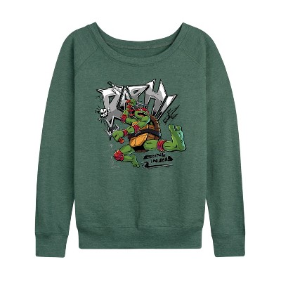 Women's - Teenage Mutant Ninja Turtles - Raphael Going In Loud Lightweight French Terry Wide Neck Long Sleeve Graphic Shirt