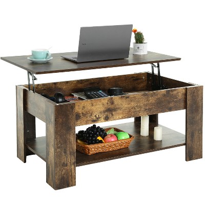 FDW Coffee Tables with Hidden Compartment and Storage Shelf Wooden Lift Tabletop Dining Table for Living Room Home
