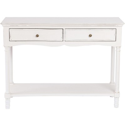 LuxenHome White Wood Console Table with 2 Drawers and Shelf, Entryway Storage Furniture