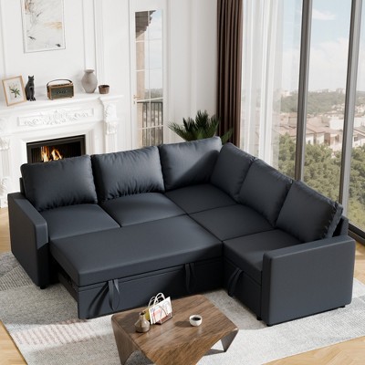 ChicFurnit Sleeper Sofa Bed Modular Sectional Couch Pull Out Bed L-Shaped Convertible Sofa Bed Storage Seat for Living Room