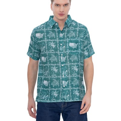 LA LEELA Men's Hawaiian Shirts Short Sleeve Button Down Shirt Mens Casual Patriotic Shirts Vacation Beach Summer Party Shirts for Men