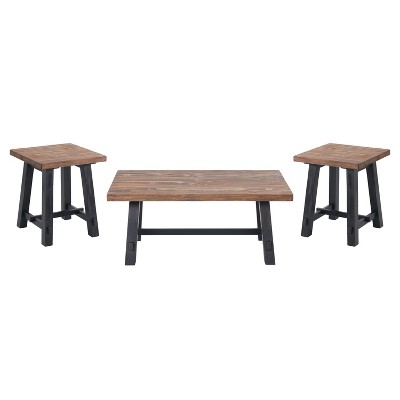 42" Odin Living Room Set with Coffee Table and 2 Side Tables Black - Alaterre Furniture