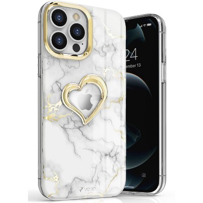 Vena vLove For Apple iPhone 13 Pro Max Case Heart, Heart Shape Design (MagSafe Compatible) Dual Layer Slim Hybrid Bumper Cover, Holographic Rainbow