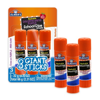 Elmer's 3pk Washable School Glue Sticks - Disappearing Purple: Large, Jumbo, White, Art, Stationery, Office Supplies
